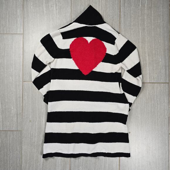 Betsey Johnson Sweater Small Striped Heart Chunky Knit Open Front - Picture 3 of 4